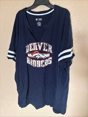 NFL Denver Broncos Navy Blue Short Sleeve Tee with White & Orange Logo
